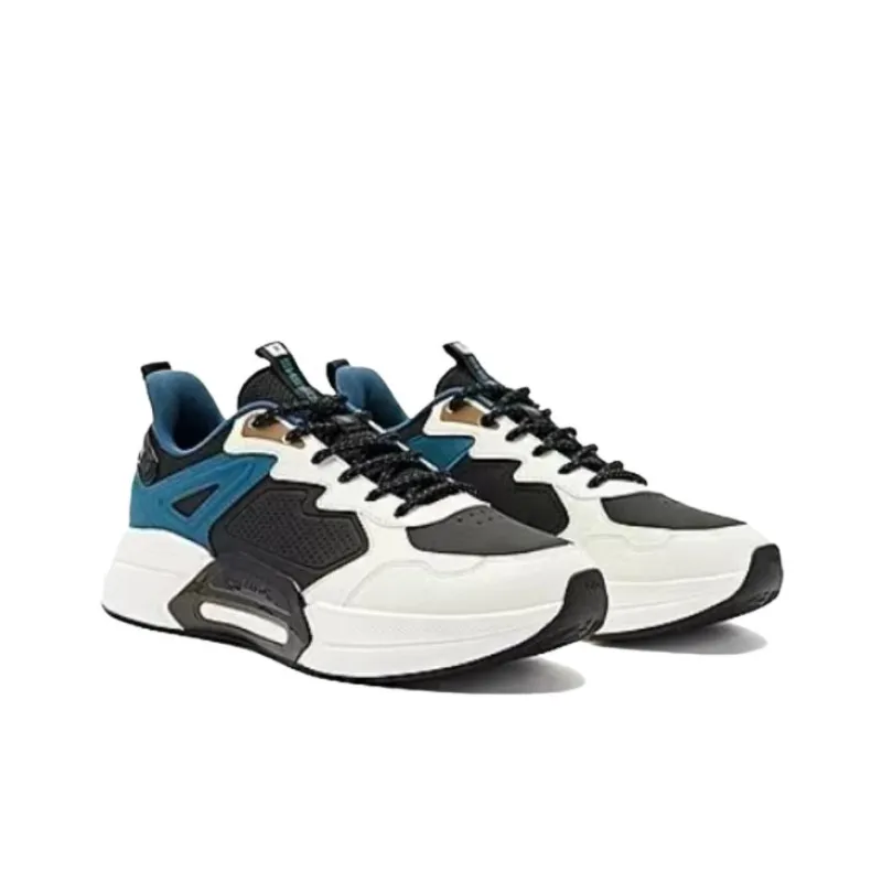 QIAODAN Anti Slip Wear Resistant Low Top Running Shoes Men's White Black Blue-5