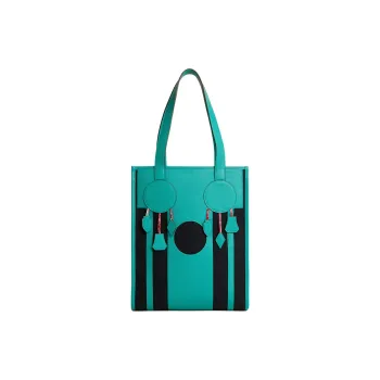 HERMES Dream Catcher Leather Paneled Canvas Tote Bag, Shopping Bag, Handbag, Shoulder Bag Women's Blue Green