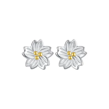 WINY 999 Fine Silver Stud Earrings Women's Silver & Yellow