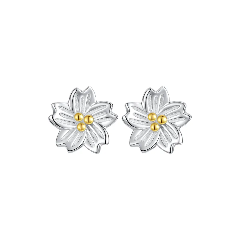 WINY 999 Fine Silver Stud Earrings Women's Silver & Yellow-0