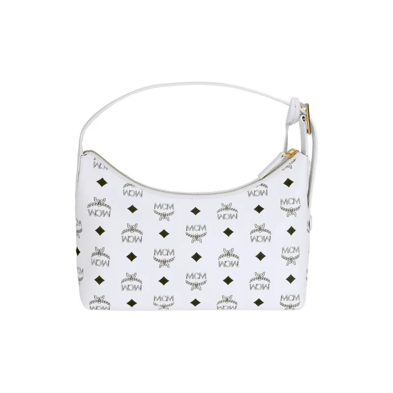 MCM Aren Canvas With Leather Handbag Trumpets Women's White-2