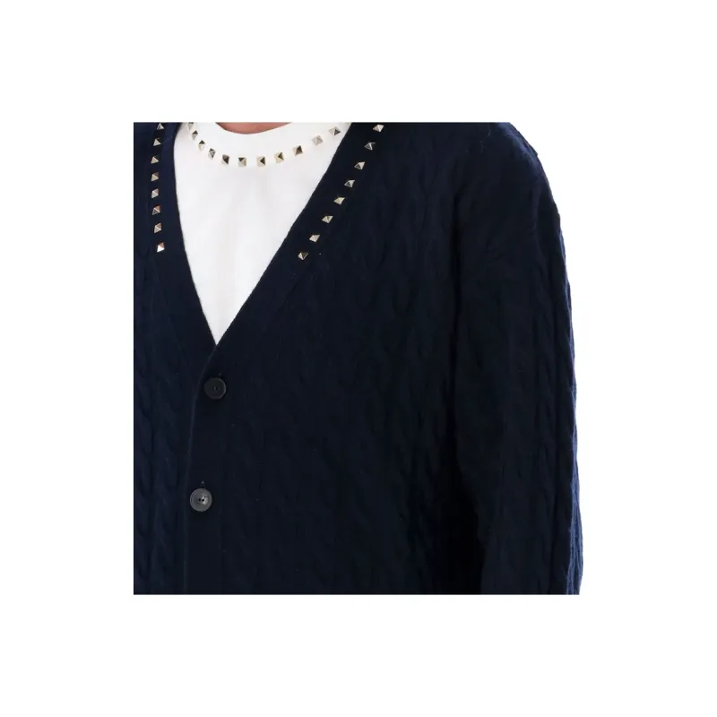 Valentino Stud Detailed V Neck Cardigan-4