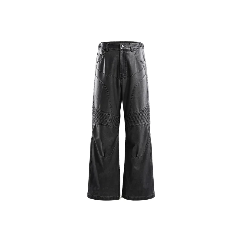 TBHNP Leather Pants Unisex Washed Black-0