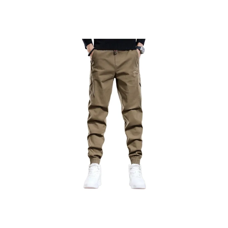 PRPK Spring Fall Cargo Pants Loose Girdles Unisex Khaki-0