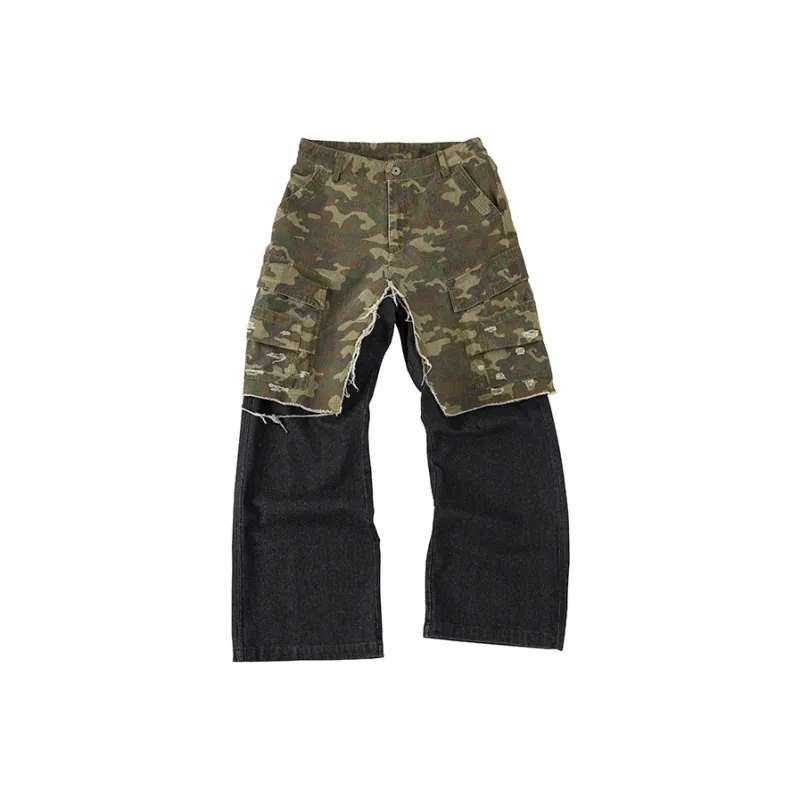 8FF Jeans Unisex Distressed Camouflage-0