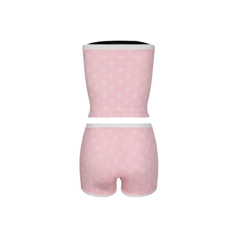 Rest&Recreation SS25 LOGO PATTERN TUBE TOP BIKINI Women's Pink-1
