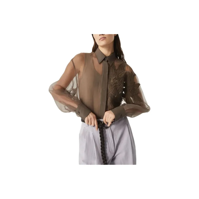 Brunello Cucinelli Herbarium Appliqué Crispy Satin Shirt-3