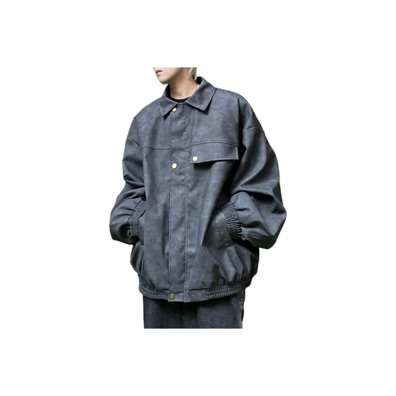 H.V.G.A Leather Jacket Unisex Gray Green-5