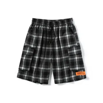 GENANX Casual Shorts Unisex Black White Plaid