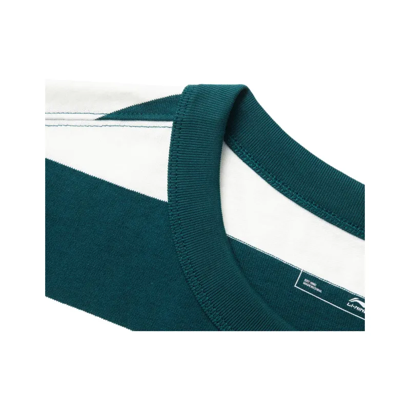 LiNing Sports Trend Series T Shirt Unisex White And Green Stripes-2
