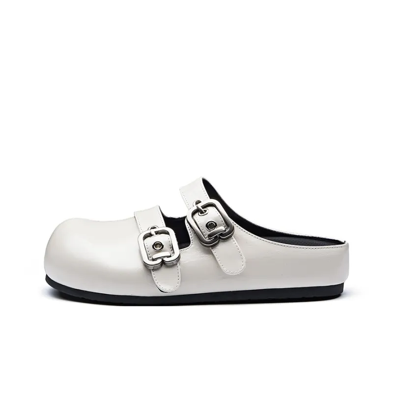 BURGELY Rubber Sole Leather Patchwork Quiet Closed Toe Slippers Women's-7