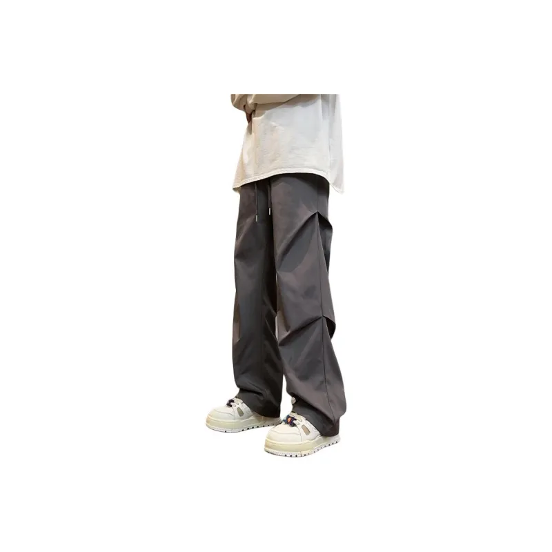 HOKLV Workwear Style Vintage Casual Pants, Wide Leg Straight Fit With A Draping Effect Unisex-8