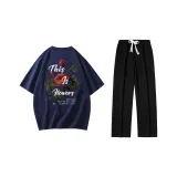 Clothing Set (Top in Dark Blue+Pants in Black)