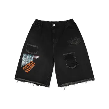 GENANX Denim Shorts Unisex Black Gray Color