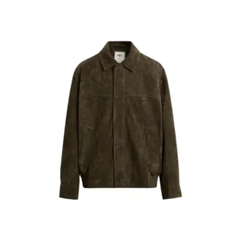 ZARA Leather Jacket Men's Olive Green