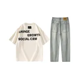 Clothing Sets (Beige Apricot Short-Sleeved+Jeans)