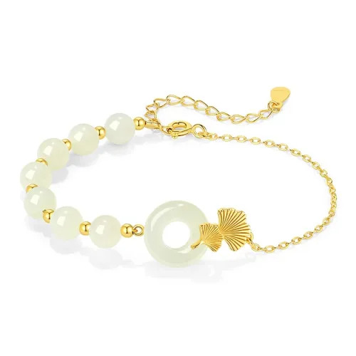 YINCHIE Sterling Silver Hetian Jade Bracelet White Jade/Pale Greenish White Jade Women's