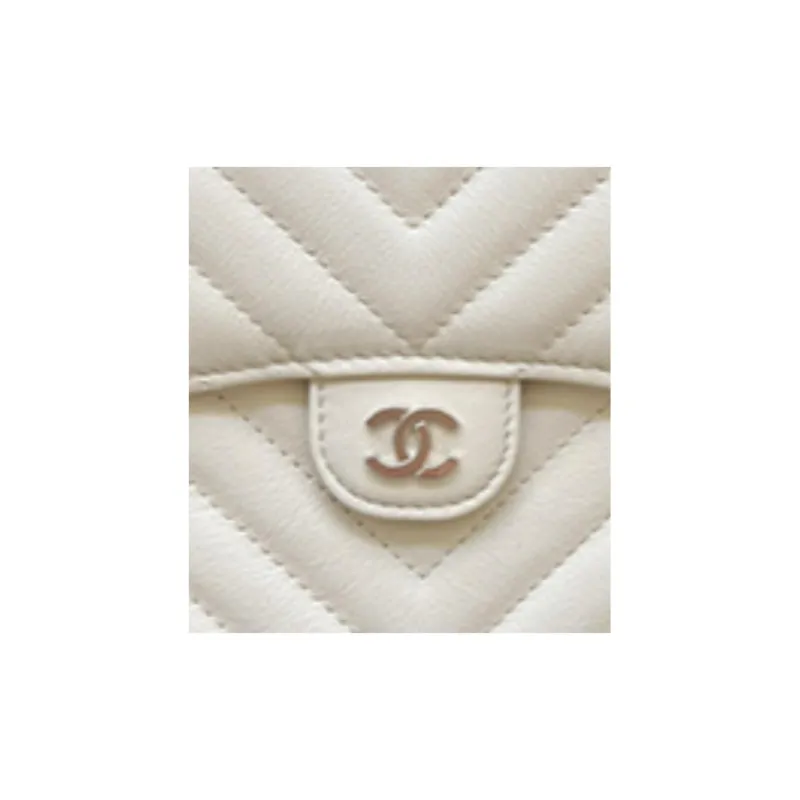 CHANEL Cow Leather One Shoulder Crossbody Cell Phone Pouch Women's White-2
