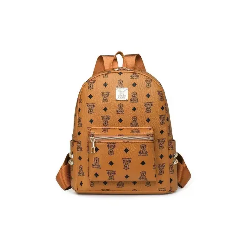 BEERUS PU Backpack Medium Size Women's Brown/White/Black