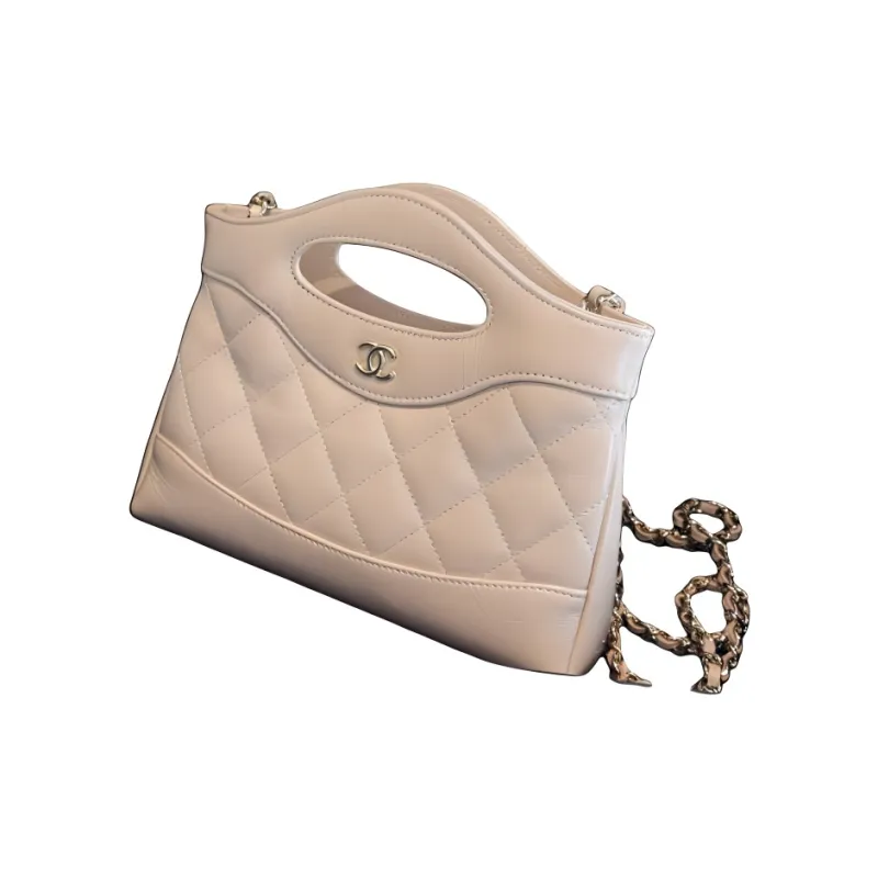 CHANEL Waxed Lambskin Shoulder Bag, Crossbody Bag, Handbag Mini Women's Milk Tea Champagne-1
