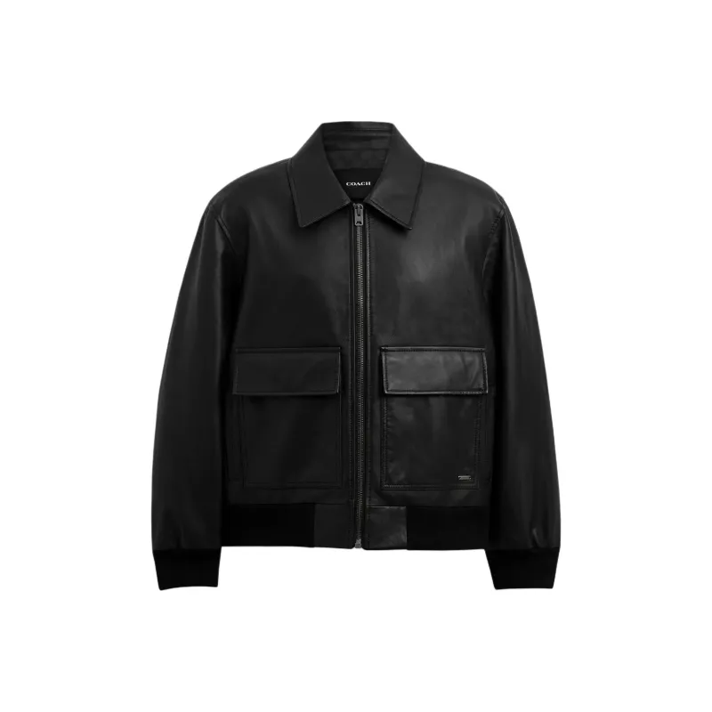 COACH FW24 Leather Jacket Men's Black-0