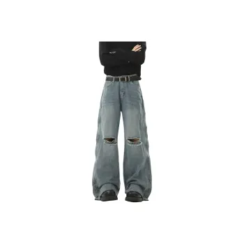 HOKLV Jeans Unisex Blue