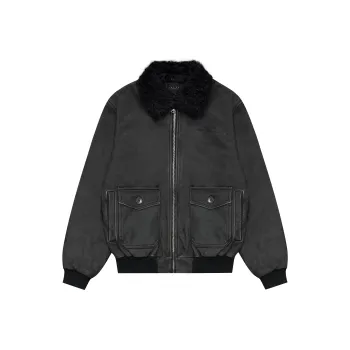 False Perception Leather Jacket Unisex Washed Black