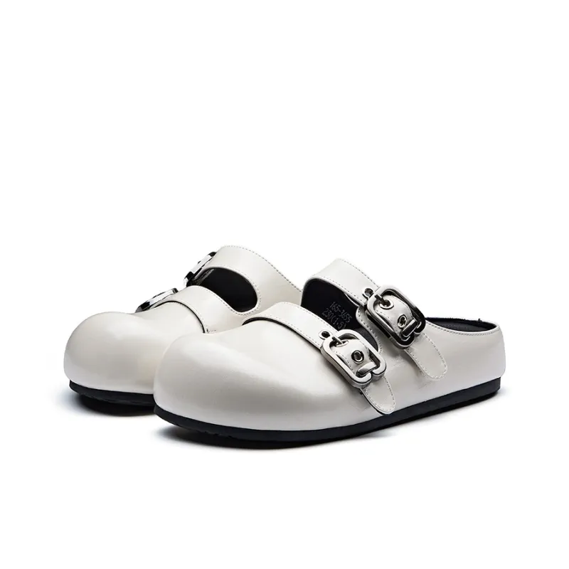 BURGELY Rubber Sole Leather Patchwork Quiet Closed Toe Slippers Women's-8