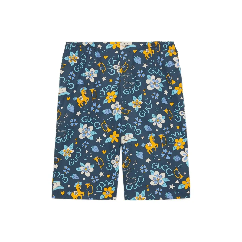 GUCCI Cotton Flower And Pony Print Shorts-0