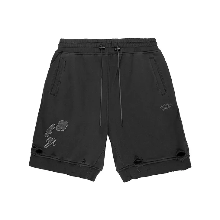 C2H4 Patched Ruin Distressed Sweat Shorts-0