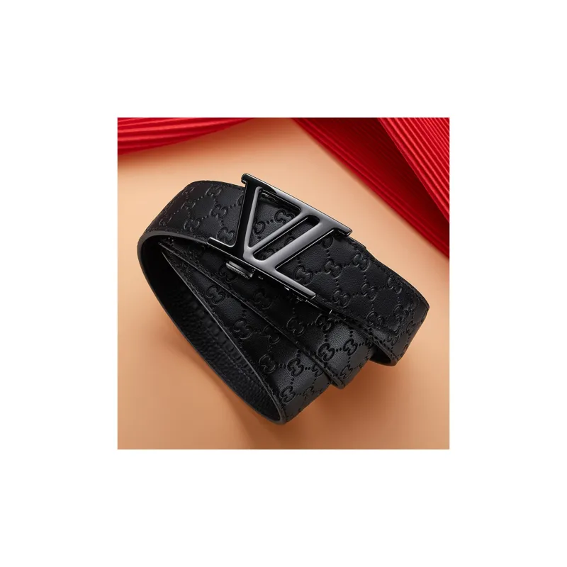 Jeccieziio Top Grain Cow Leather Belt Men's Gunmetal, Gold, Silver Width 3.5cm Gift Box Set-31