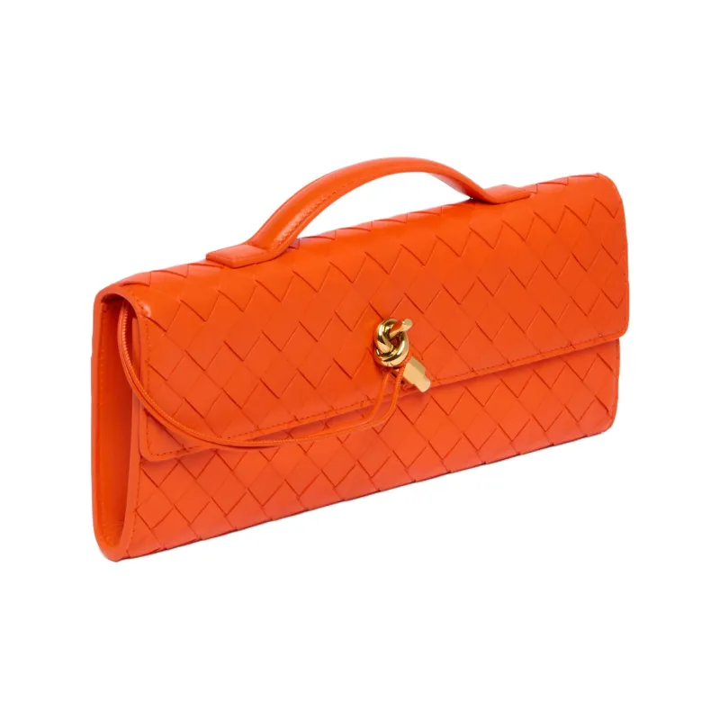 Bottega Veneta Leather Clutch Women's Orange-1