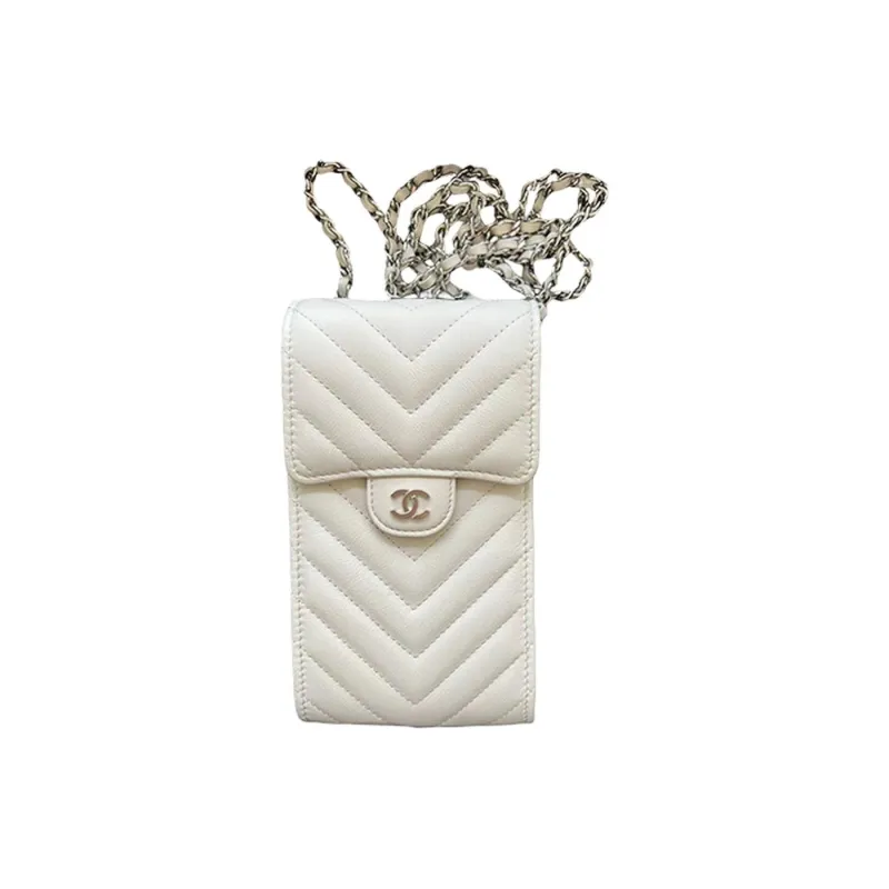 CHANEL Cow Leather One Shoulder Crossbody Cell Phone Pouch Women's White-0