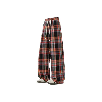 DANGERTIGER Casual Pants Unisex Black Red Plaid