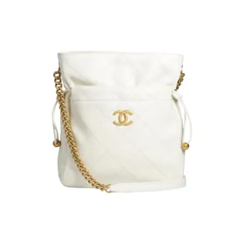 CHANEL 22c Early Spring Sheepskin Bucket Bag, Shoulder Bag, Crossbody Bag Women's White