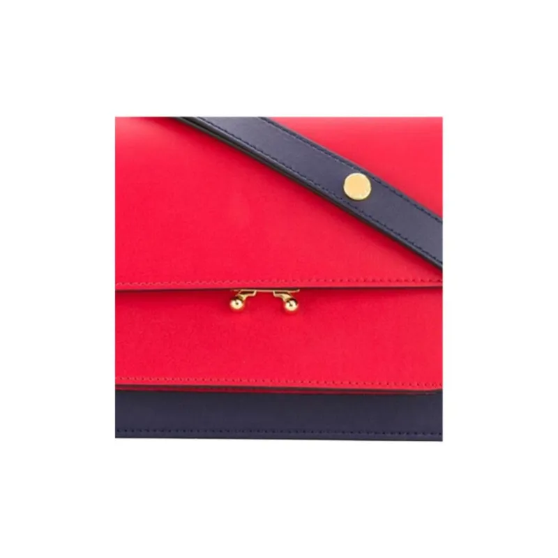MARNI Trunk Smooth Finish Calfskin Shoulder Bag Women's Red & Blue-3