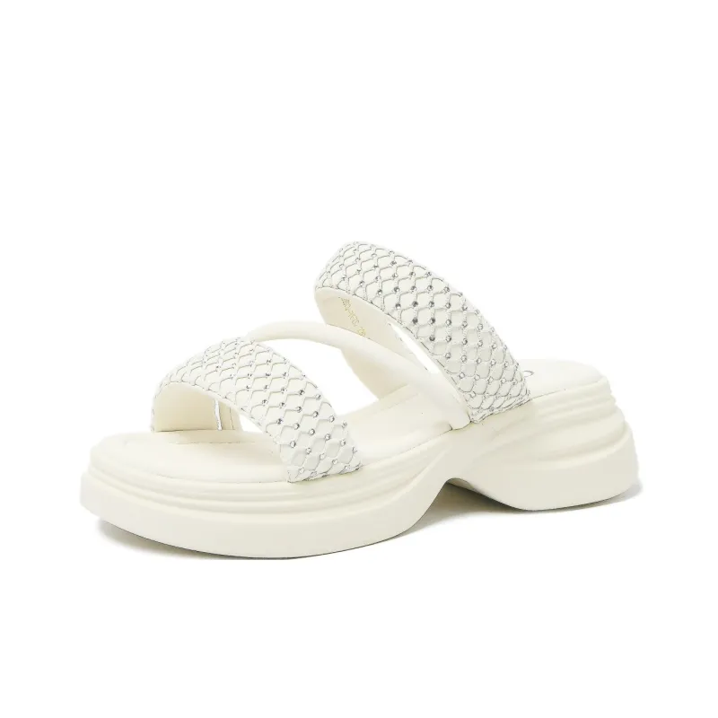 CAMEIDO PU Polyurethane Shock Absorbers Slide Slippers Women's Ecru-1