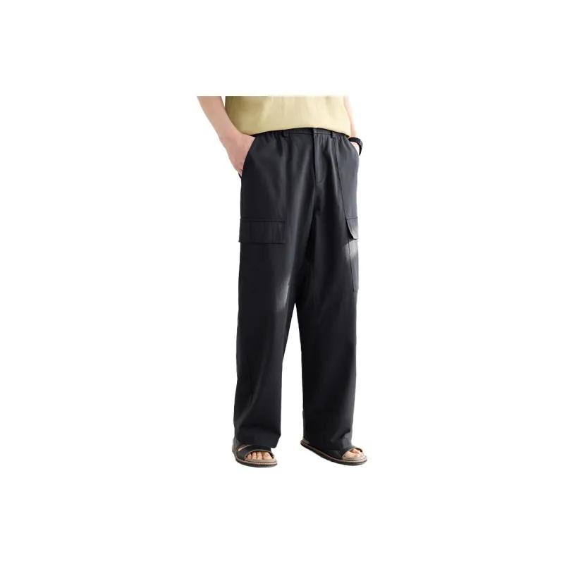 A.B.X Asymmetrical Patch Pockets On Both Sides Semi Elastic Waistband Casual Pants Men's-6