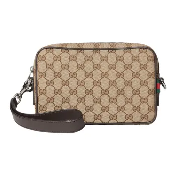 GUCCI Canvas Bag, Crossbody Bag, Shoulder Bag Small Size Men's Beige & Dark Brown