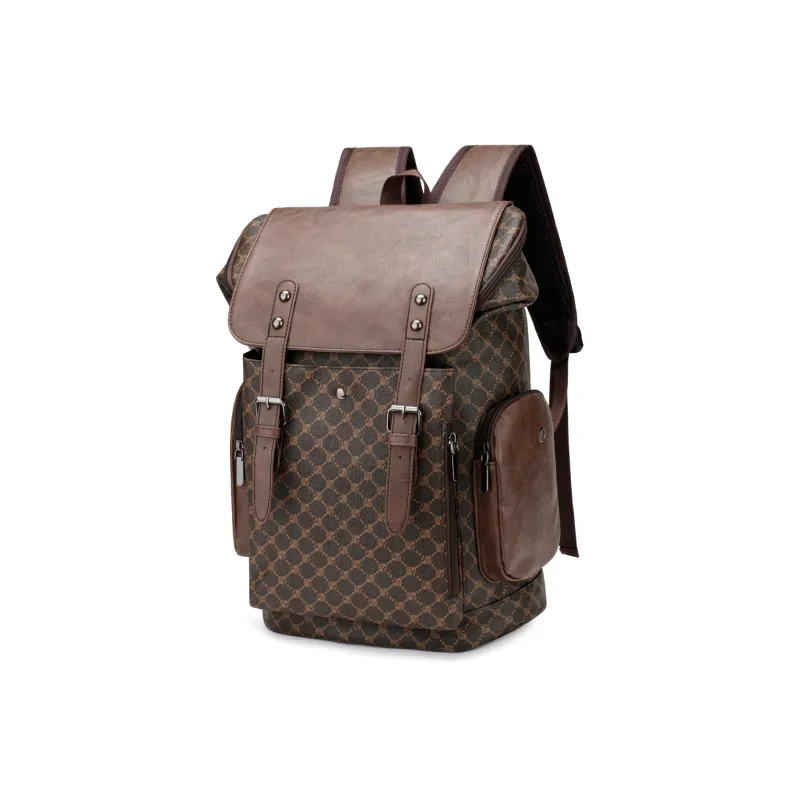 ZOGA PU Backpack Regular Men's Pattern Brown/Black Pattern-1