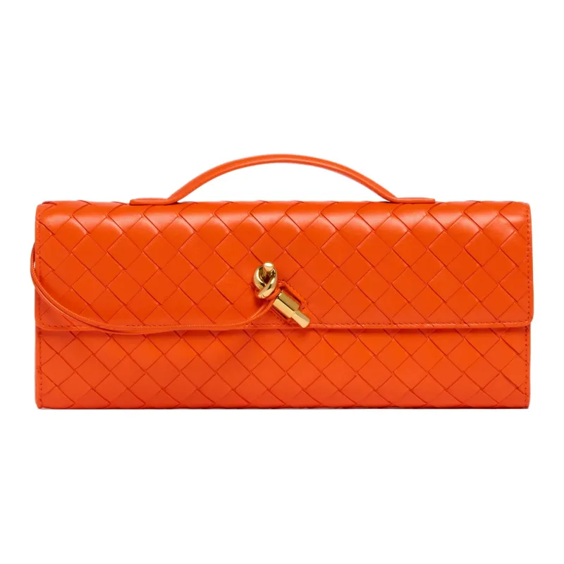 Bottega Veneta Leather Clutch Women's Orange-0