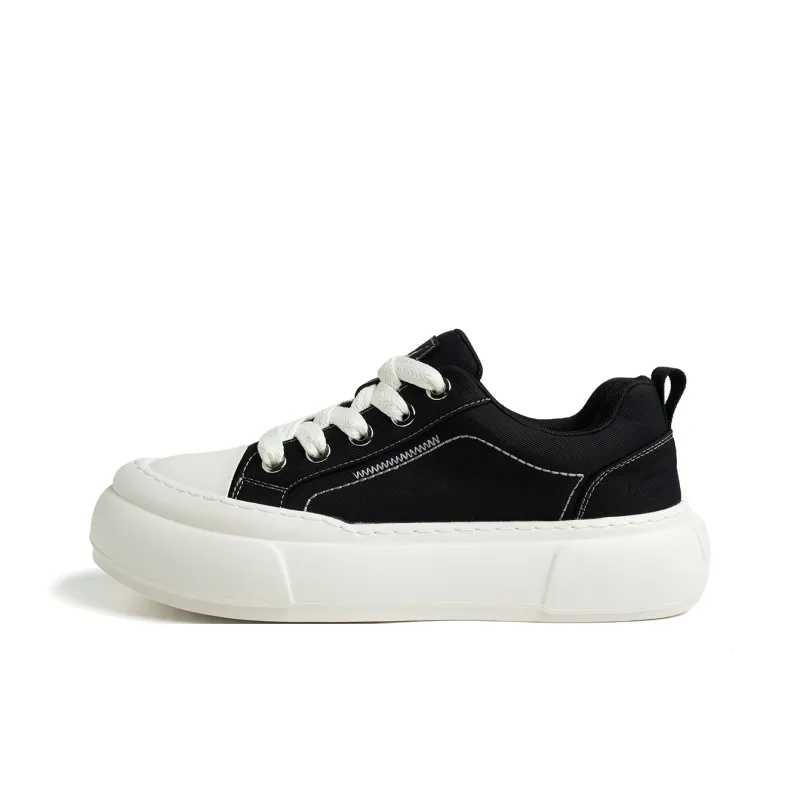 FED Height Increasing Low Top Canvas Shoes Men's Black-0