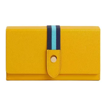 HERMES Calfskin With Crocodile Leather Clutch Women's Yellow