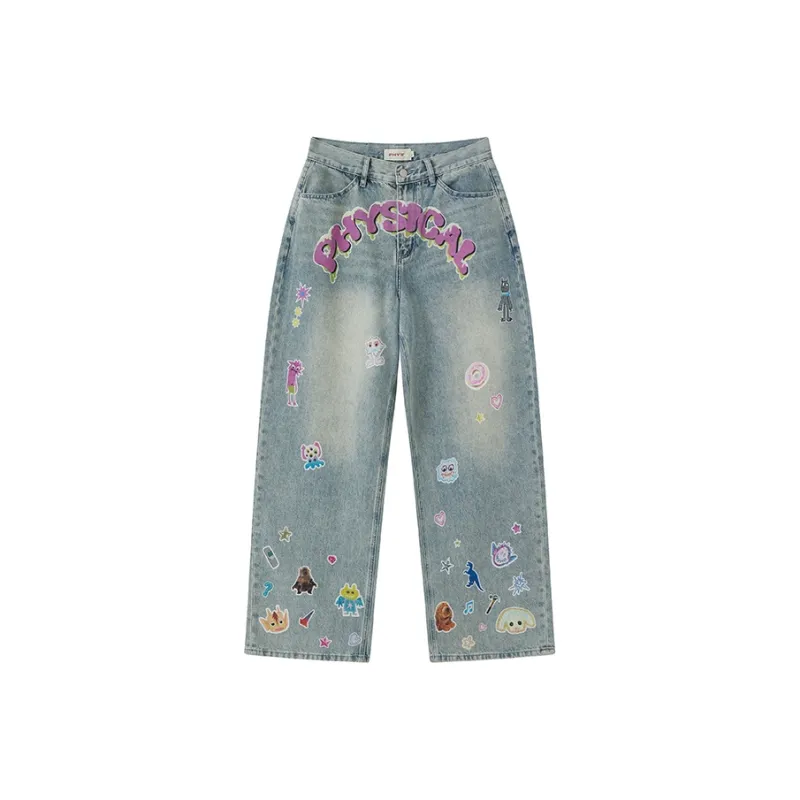 WULISHAONIAN Jeans Unisex Light Blue-0