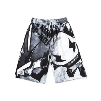 GENANX Casual Shorts Unisex Black Gray Print
