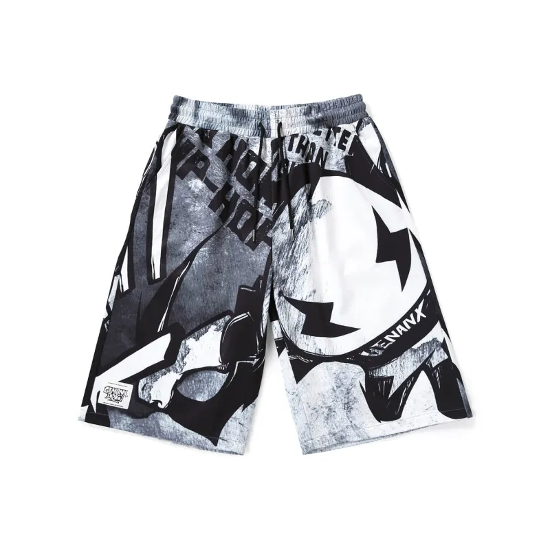GENANX Casual Shorts Unisex Black Gray Print-0
