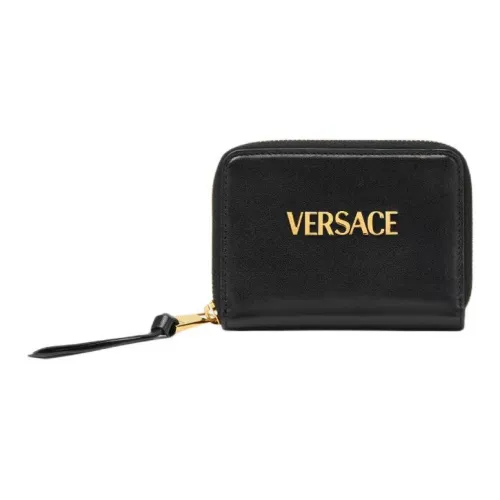 VERSACE Tag Lambskin Wallet Women's Black