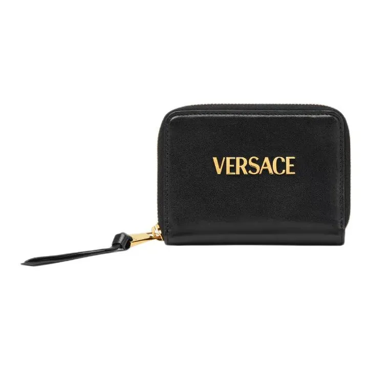 VERSACE Tag Lambskin Wallet Women's Black-0