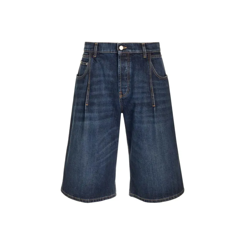 Alexander McQueen Knee Length Denim Shorts-0