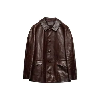PRADA SS25 Leather Jacket Men's Red Brown